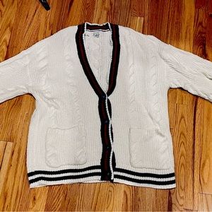 AMERICAN EAGLE Cream with Blue/Red stripe oversized cardigan size medium